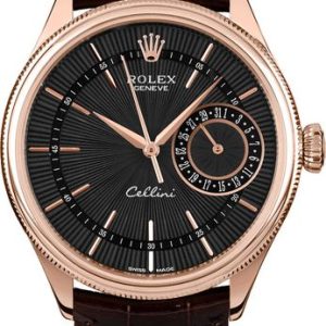 Rolex Cellini Date Black Dial 18k Everose Gold Men-s Watch 50515