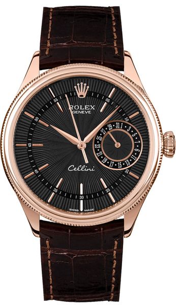 Rolex Cellini Date Black Dial 18k Everose Gold Men-s Watch 50515