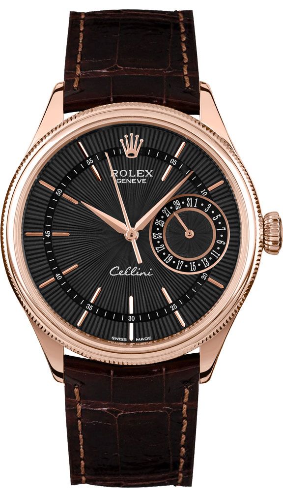 Rolex Cellini Date Black Dial 18k Everose Gold Men-s Watch 50515