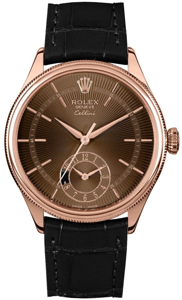 Rolex Cellini Dual Time Solid 18k Everose Gold Men-s Watch 50525