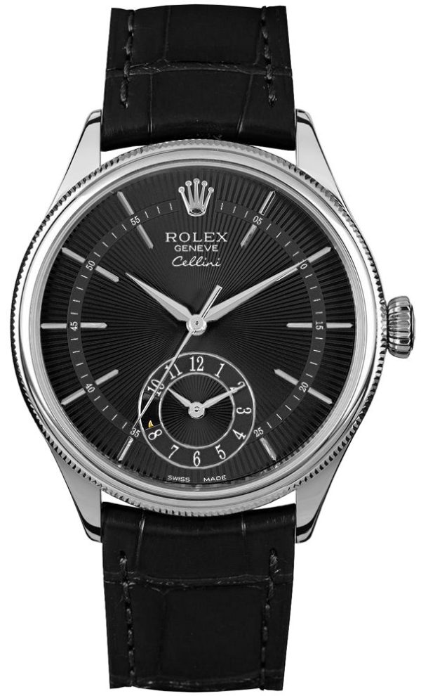 Rolex Cellini Dual Time Solid 18k White Gold Men-s Watch 50529