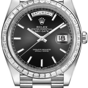 Rolex Day-Date 40 Black Dial Platinum Men-s Watch 228396TBR