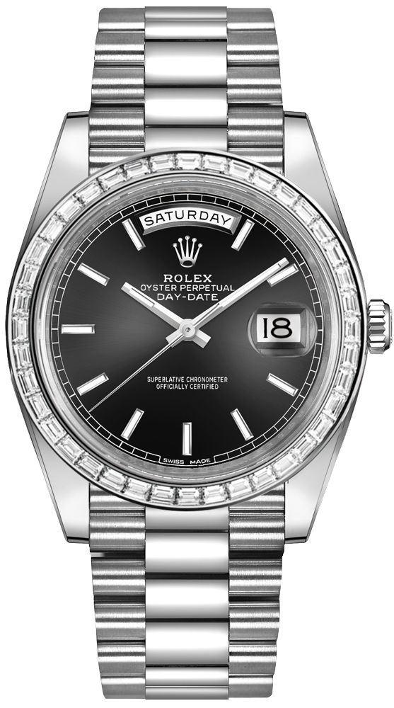 Rolex Day-Date 40 Black Dial Platinum Men-s Watch 228396TBR