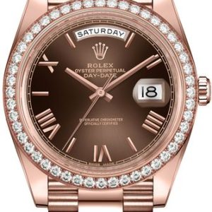 Rolex Day-Date 40 Chocolate Dial Diamond Bezel Men-s Watch 228345RBR
