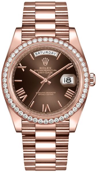 Rolex Day-Date 40 Chocolate Dial Diamond Bezel Men-s Watch 228345RBR