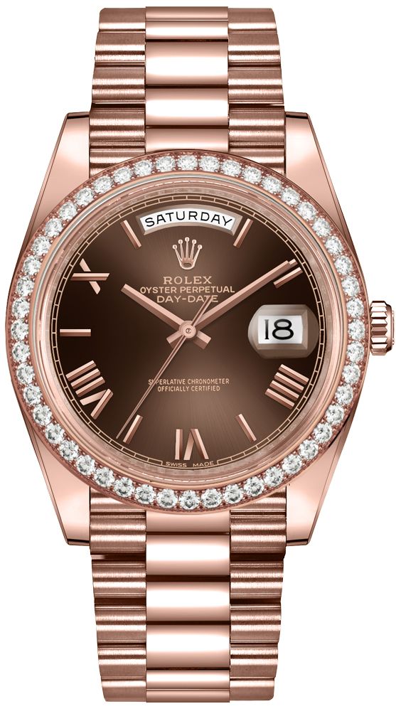 Rolex Day-Date 40 Chocolate Dial Diamond Bezel Men-s Watch 228345RBR