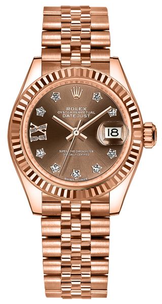 Rolex Lady-Datejust 28 Chocolate Dial Diamond IX Women-s Watch 279175