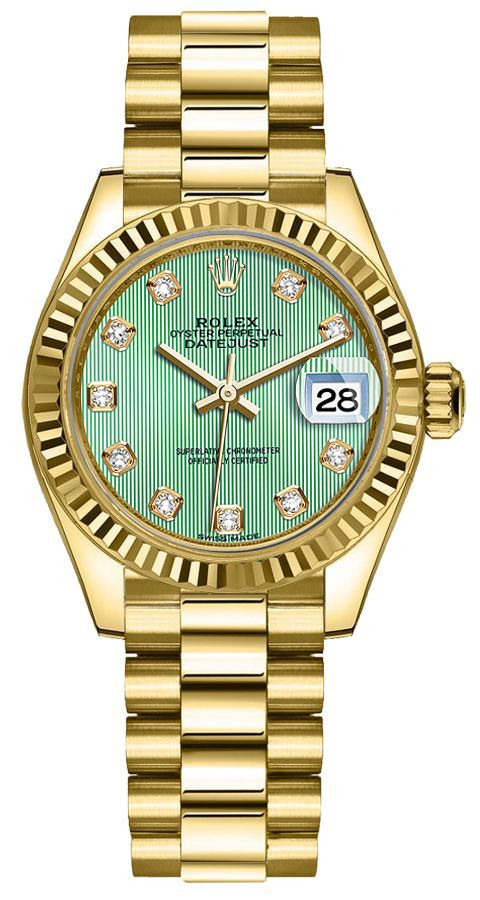 Rolex Lady-Datejust 28 Mint Green Diamond Dial Women-s Watch 279178